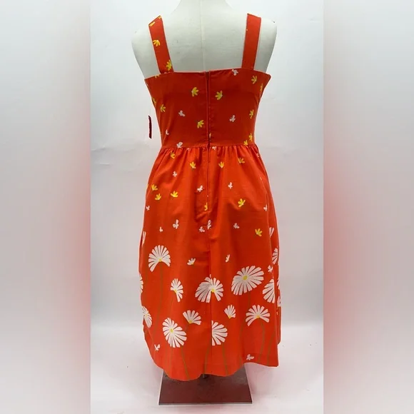 NEW Vintage 80s 18 Midi dress Orange Floral 0947 A-line fit and flare butterfly - Picture 9 of 14